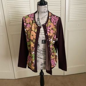 Cathy Daniels brown pink orange floral button down cardigan sweater retro